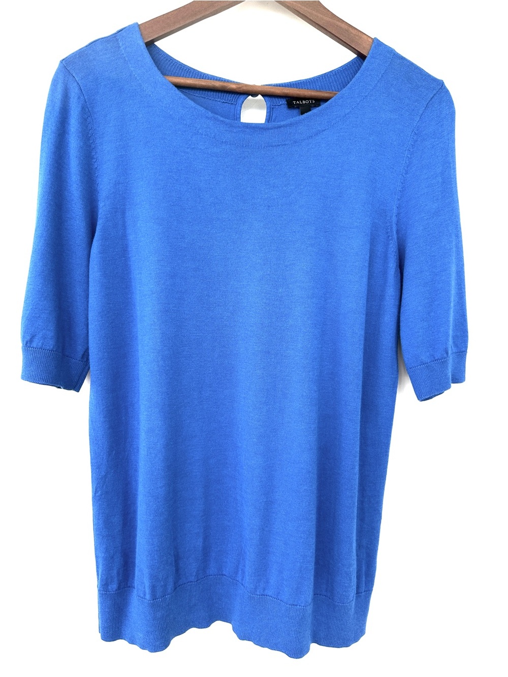Talbots Cobalt Blue Short Sleeve Knit Top, cotton & rayon blend